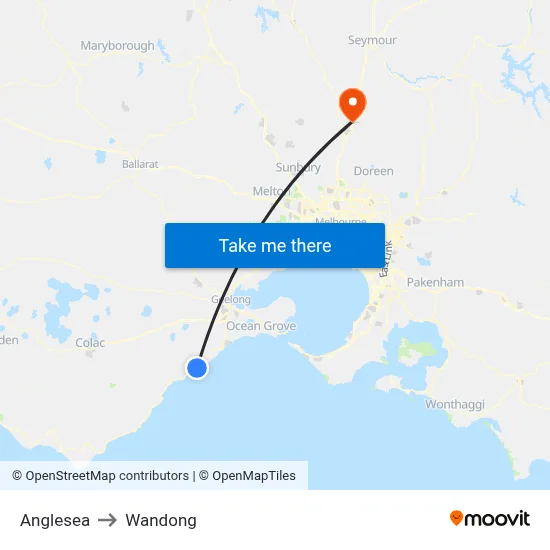 Anglesea to Wandong map