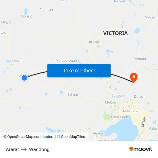 Ararat to Wandong map