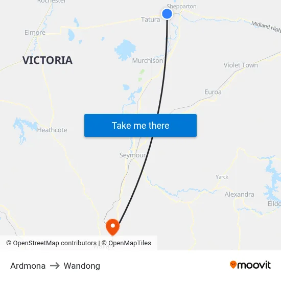 Ardmona to Wandong map