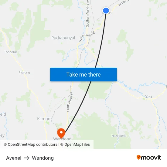 Avenel to Wandong map