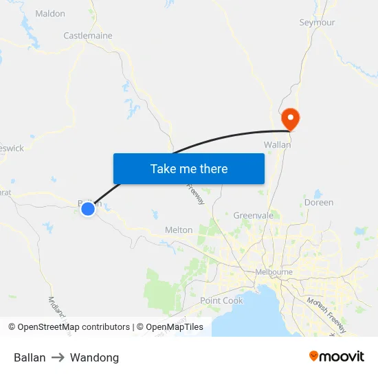 Ballan to Wandong map