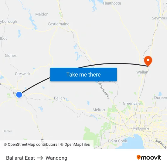 Ballarat East to Wandong map