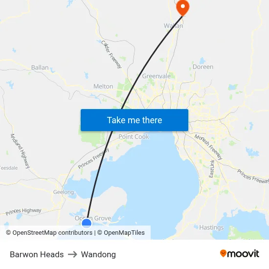 Barwon Heads to Wandong map