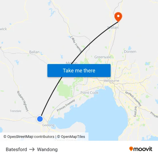Batesford to Wandong map