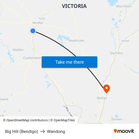 Big Hill (Bendigo) to Wandong map