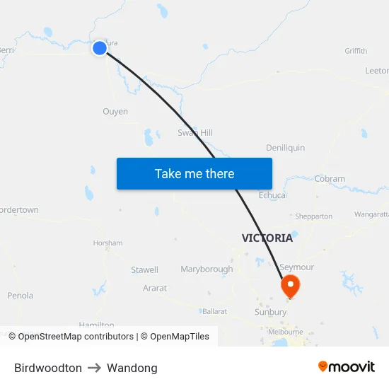 Birdwoodton to Wandong map