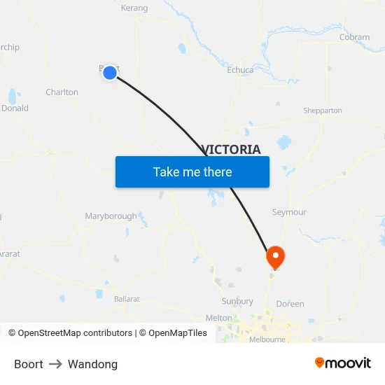 Boort to Wandong map