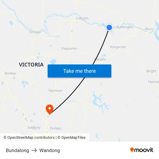Bundalong to Wandong map