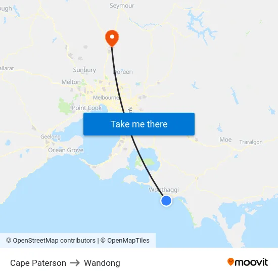 Cape Paterson to Wandong map