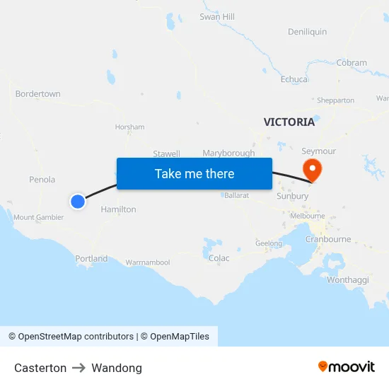 Casterton to Wandong map