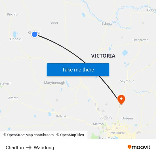 Charlton to Wandong map