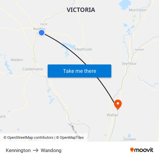 Kennington to Wandong map