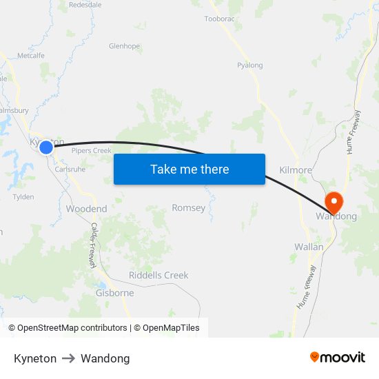 Kyneton to Wandong map