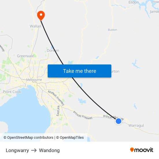 Longwarry to Wandong map