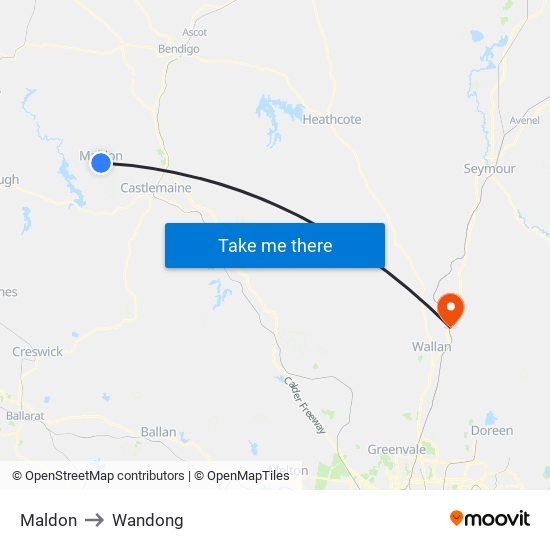 Maldon to Wandong map