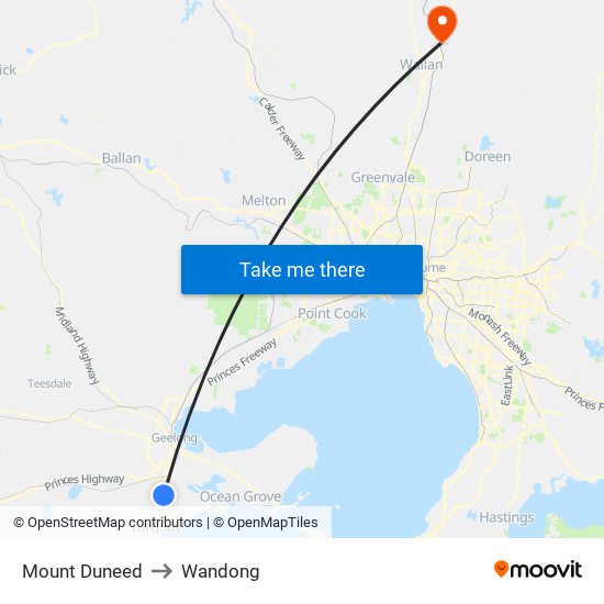 Mount Duneed to Wandong map