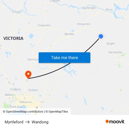Myrtleford to Wandong map