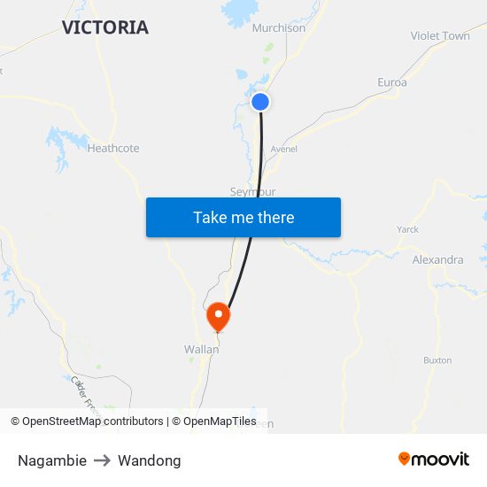 Nagambie to Wandong map