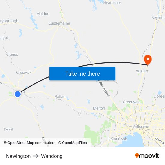 Newington to Wandong map