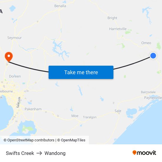 Swifts Creek to Wandong map