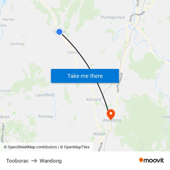 Tooborac to Wandong map