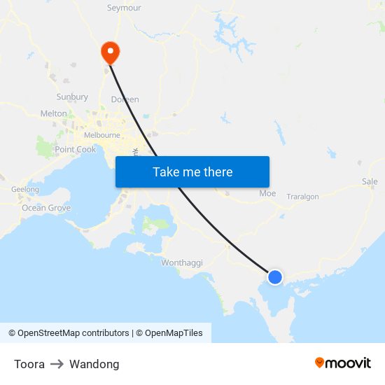 Toora to Wandong map