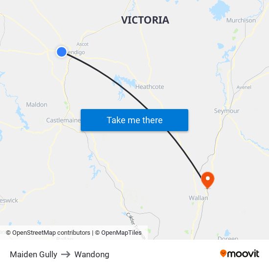 Maiden Gully to Wandong map