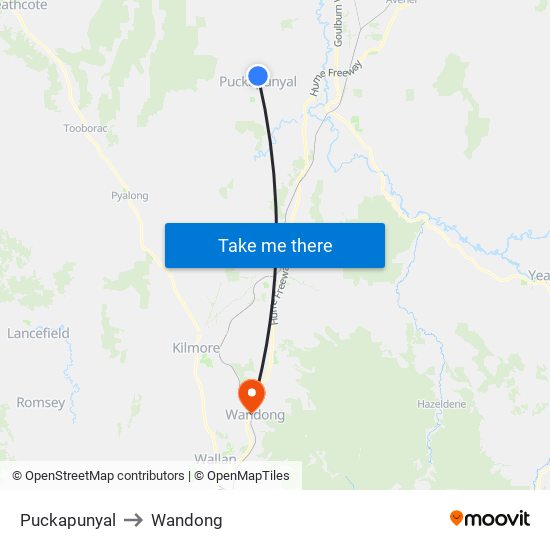 Puckapunyal to Wandong map