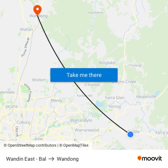 Wandin East - Bal to Wandong map