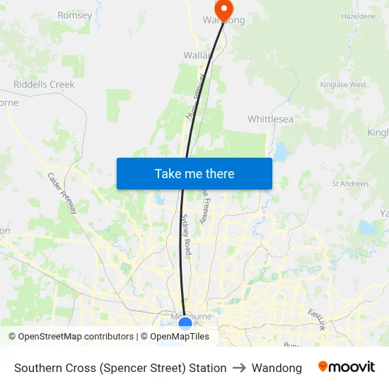 Southern Cross (Spencer Street) Station to Wandong map