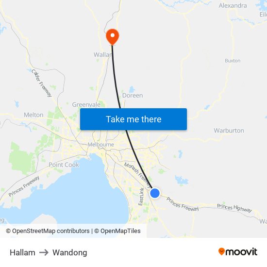 Hallam to Wandong map