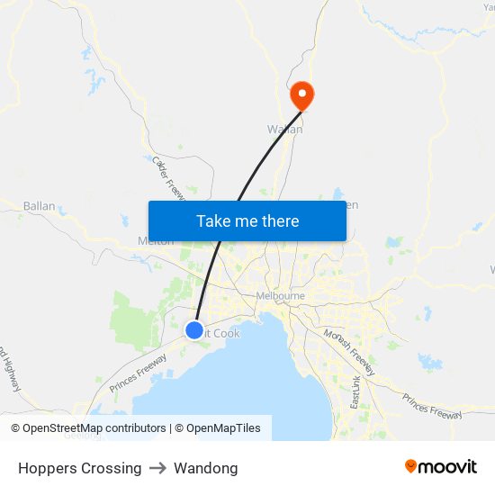 Hoppers Crossing to Wandong map