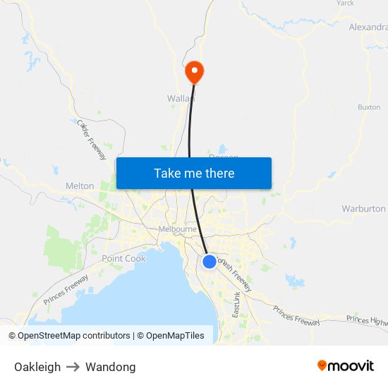 Oakleigh to Wandong map