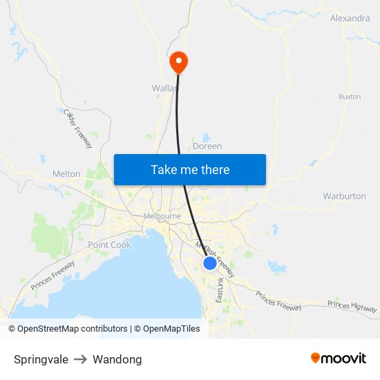 Springvale to Wandong map