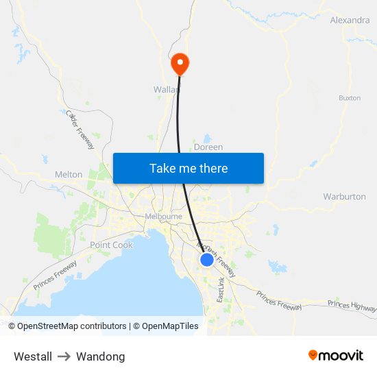 Westall to Wandong map