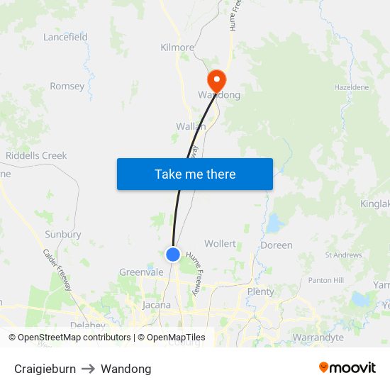 Craigieburn to Wandong map