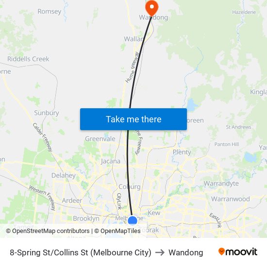 8-Spring St/Collins St (Melbourne City) to Wandong map