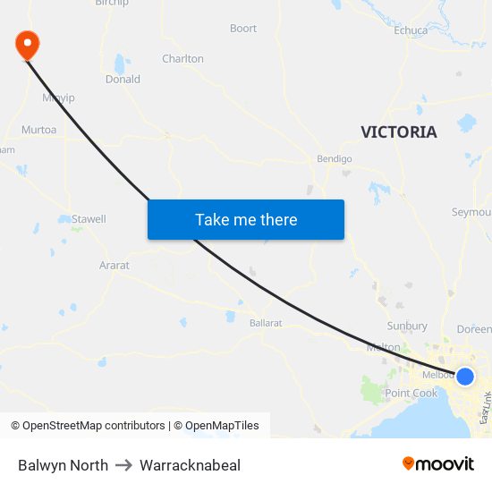 Balwyn North to Warracknabeal map