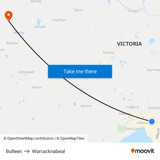 Bulleen to Warracknabeal map