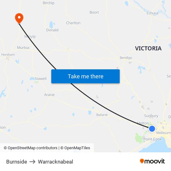 Burnside to Warracknabeal map