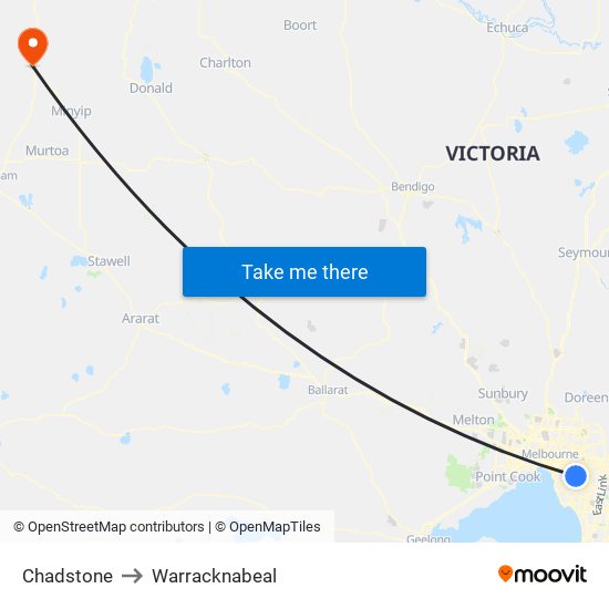 Chadstone to Warracknabeal map