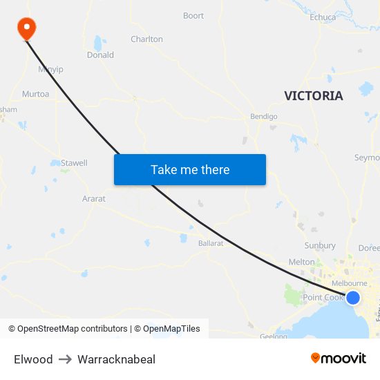 Elwood to Warracknabeal map