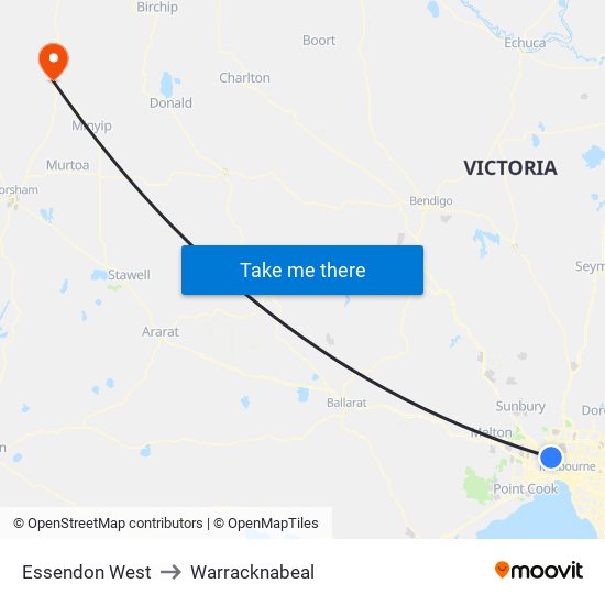 Essendon West to Warracknabeal map