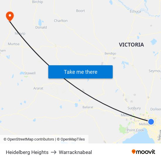 Heidelberg Heights to Warracknabeal map