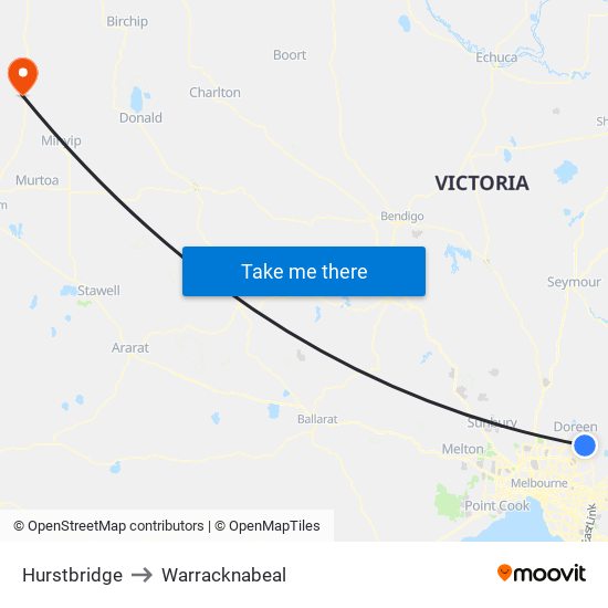 Hurstbridge to Warracknabeal map