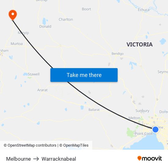 Melbourne to Warracknabeal map