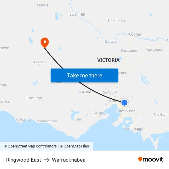 Ringwood East to Warracknabeal map