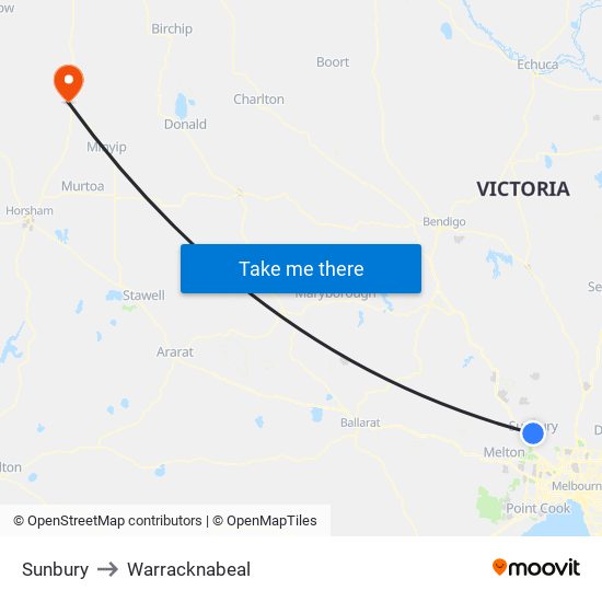 Sunbury to Warracknabeal map