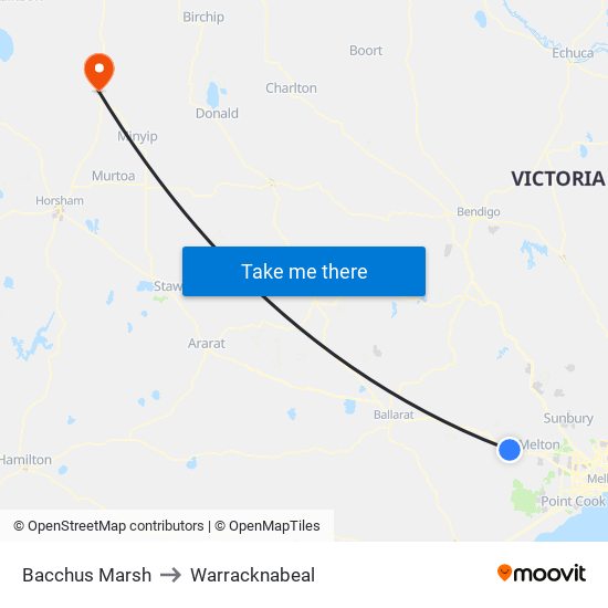 Bacchus Marsh to Warracknabeal map