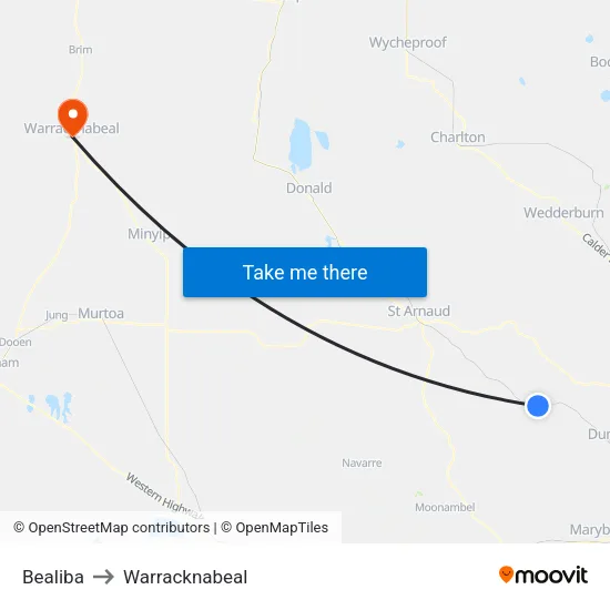 Bealiba to Warracknabeal map